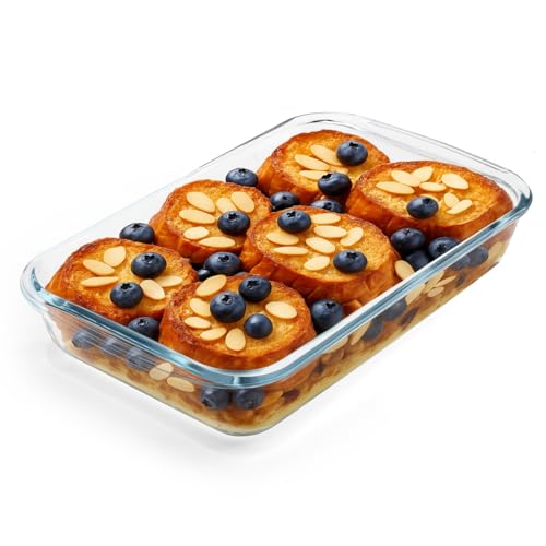 APOMOONS Bandeja Horno Cristal, Plato Hondo de Vidrio para Hornear, Plato Rectangular de Vidrio para Lasaña, Transparente A Prueba de Horno (1.5L)