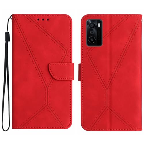 Rfvzubemok Compatible with Oppo A55s 5G CPH2309 Case,Compatible with Oppo A55s 5G CPH2309 Kickstand Flip Card Slot Magnetic Closure Phone Cover Red