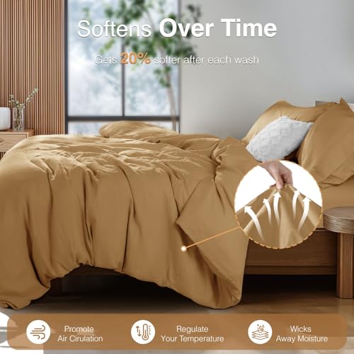 SONORO KATE 100% French Linen Duvet Cover King Size, Soft Breathable for Hot Sleepers, Moisture Wicking & Durable Cover Set - Zipper Closure & 4 Corner Ties Duvet Covers 3 Piece (Rust,King)