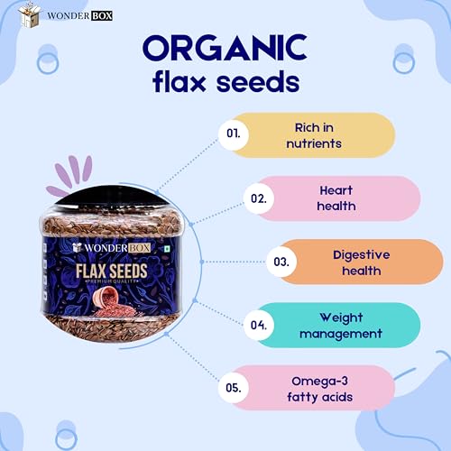 Image of WonderBox Organic Alsi Flaxseeds For Eating 500gm | Omega-3 | Hair Growth | Rich in Fiber For Weight Management | Alsi Seeds | Diet Snack | Flax seeds 500gm (Jar Pack of 2 x 250gm)