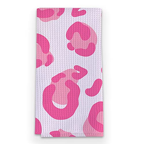 Safito Hot Pink Spots Decorative Absorbent Waffle Dish Towels For Kitchen Bathroom, Animal Leopard Preppy Aesthetic Gifts, Aesthetic Cheetah Print Kitchen Towels Hand Towels Tea Towels 16×24 Inches #TOP7