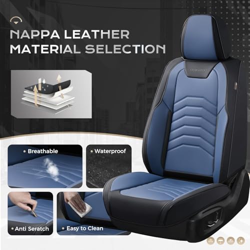 Image of Coverado Leather Seat Covers, Car Seat Covers Front Seats, Waterproof Seat Covers for Cars, Faux Leather Automotive Seat Covers Universal Seat Covers Protector Fit for Most Cars Trucks SUV, Black&Blue