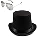 Silver Guitar Player Costume Accessory Felt Top Hat-Aviator Sunglasses by Funny Party Hats
