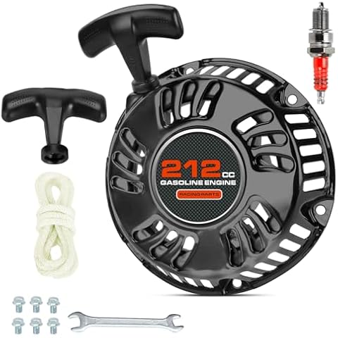 XIKOBY Pull Start Recoil Starter Assembly Compatible with Predator 212cc 196cc 6.5HP Engine Coleman CT200U CT200U-EX BT200X B200R Mini Bike KT196 Go Kart Generator Lawn Mower Parts with Pull Cord Cover
