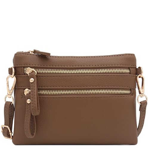 Image of FashionPuzzle Multi Zipper Pocket Small Wristlet Crossbody Bag