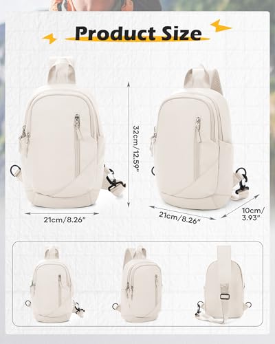 Crossbody Sling Backpacks Sling Bag for Men Women, Shoulder Backpack Chest Bags with USB Charger Port off white
