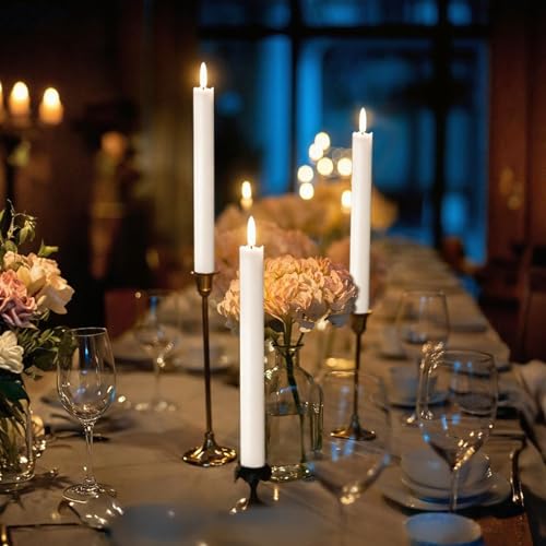 Image of Taper Candles Battery Operated, Flameless Taper Candles with Remote Timer, White Real Wax LED Flameless Candlesticks for Christmas Home Decor(Set of 3, 0.78 inch x 9.65 inch)