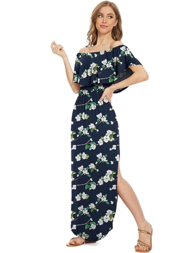 Image of LILBETTER Womens Off The Shoulder Ruffle Party Dresses Side Split Beach Maxi Dress