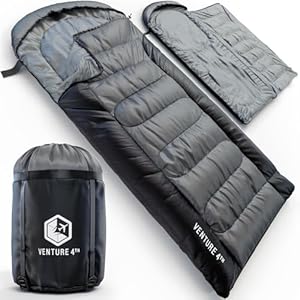 VENTURE 4TH Backpacking Sleeping Bag – XXL, Double and Single Sizes – Lightweight Warm & Cold Weather Sleeping Bags for Adults, Kids & Couples – Ideal for Hiking, Camping & Outdoor Adventures