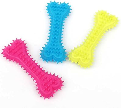 Dog Chew Toy, Spiky Bone Design, 2 Small 4.1" & Large 5.9", Durable TPR Material, Blue, Pink, and Green Blue, Green, Pink Pack of 3, Large