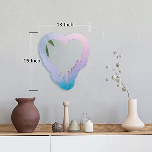 Irregular Wall Mirror Wavy Acrylic Rainbow Mirror Room Decor Aesthetic Mirror Amorphic Vanity Retro Mirror For Bedroom Living Room Bathroom Entryway Wall Decor (Melting Heart Style,13 X 15 Inch) #TOP6