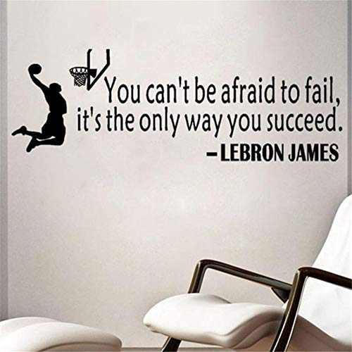 Ewdsqs Lebron James Quote Basketball Wall Sticker Art Sport Wallpaper Home Decor You Can't Be Afraid to Fail It's The Only Way You Succeed Basketball Sports Motivational Saying Wall Decal