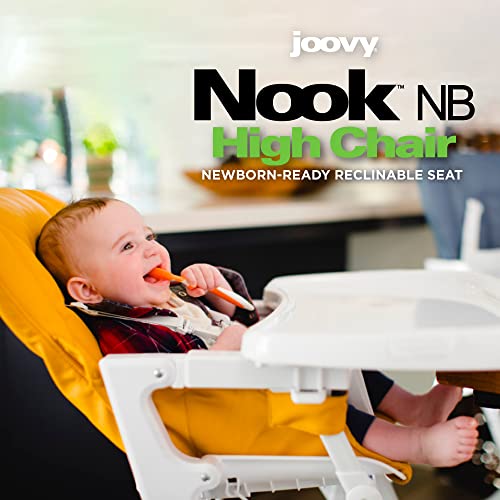 Image of Joovy Nook NB High Chair Featuring Four-Position Adjustable Swing Open Tray, 3-Position Reclining Seat, and Front Wheels for Added Mobility - Folds Down Flat for Easy Storage, Jet