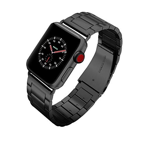Euler Black Stainless Steel watch band Business Replacement Strap with self-dismantle struct Compatible with Apple Watch Band 42mm 44mm for iWatch Series 5 4 3 (Black, 42/44mm)