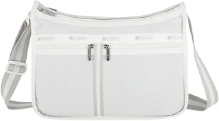 LeSportsac Spectator Cool Grey Deluxe Everyday Crossbody Bag + Cosmetic Bag, Style 7507/Color C444, Sophisticated Neutral in Silvery Dove Grey & Crisp White, 2 Tone Spectator Design