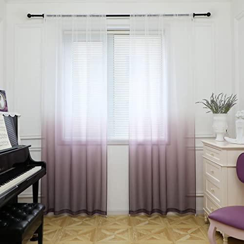 PHILEASY Window Sheer Gradient Purple Curtains 84 Inches Long 2 Panels Sheer Curtains Sheer Curtain Basic Rod Pocket Panel For Bedroom Living Room Yard Kitchen (Gradient-Purple, 52" W x 84" L | 2 pcs) by PHILEASY - Used condition - US$11.80