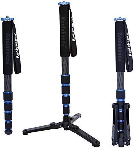 Koolehaoda New Professional 65.3-inch Camera Carbon Fiber Monopod, with Folding Metal 3 Legs Support Base, 17.6 lbs Load Capacity.(MP-285LC+KM3)