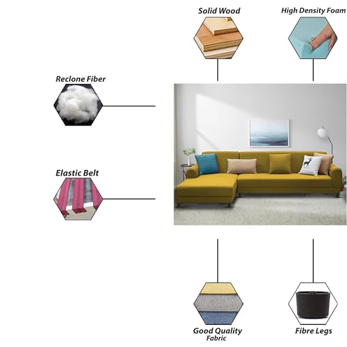 Image of Kraven LHS 6 Seater L Shape Sofa Set for Living Room (Yellow Fabric) Premium Fabric Sofa