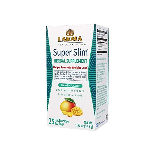 Lakma-Super-Slim-Tea-Mango-Flavor-25-Tea-Bags-100-Natural-Sugar-Free-Gluten-Free-and-Non-GMO-Diet-Weight-Loss-Tea Lakma Super Slim Tea with Mango - 25 Tea Bags