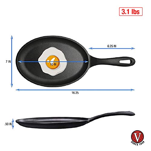 Victoria Cast Iron Fajita Skillet. Black Serving Platter. Seasoned With 100% Kosher Certified Non-Gmo Flaxseed Oil, Regular #TOP2