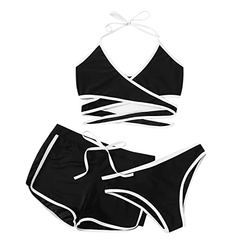 Maiô feminino de três peças frente única com short esportivo maiô triangular frente única com calcin