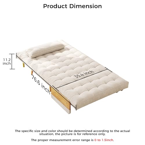 JASIWAY Convertible Sleeper Chair Bed for Adults, 3 in 1 Linen Convertable Futon Chair with Pillow, Fold Out Single Sleeper Couch Guest Bed for Small Spaces, Bedroom, Office, Mid-Century, 36.6"