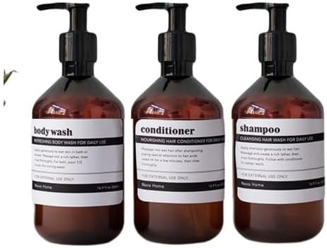 Kit Frascos Ambar Shampoo Condicionador E Sabonete Rótulo Em Ingl...