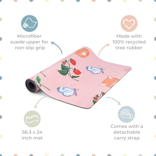 Mindful And Co Kids Printed Lightweight Children's Yoga Mat, 100% Recycled Rubber With Non-Slip Suede For Toddler Preschool & Elementary, Pink Sweet #TOP4