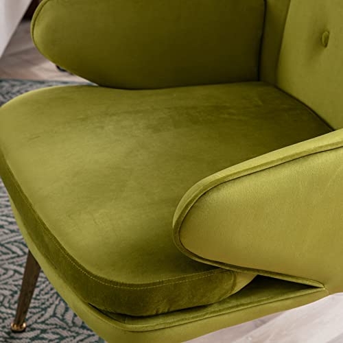 Zhenghao Mid Century Accent Chair, Upholstered Tufted High Back Lounge Chair With Arms Modern Accent Side Chair Velvet Armchair With Gold Legs For Living Room/Bedroom/Vanity, Green #TOP3