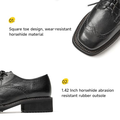 Image of BEAU TODAY Oxford Shoes for Women,Leather Brogue Dress Shoes,Comfort Brethable Ladies Lace-up Handmade Wingtip Shoes for Business Work