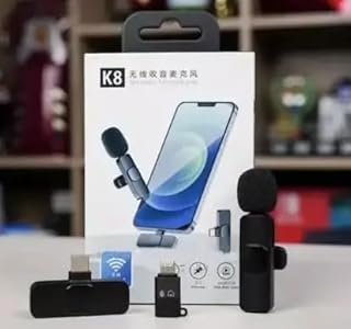 ميكروفون لاسلكي K8 2.4 جيجا هرتز 2 في 1 تسجيل رقمي صغير محمول مع جهاز استقبال لجميع انواع سي