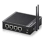 Sharevdi Micro firewall device Intel J3710 quad-core fanless mini PC with 4 ports, Intel 2.5 GbE i226 Gigabit network card AES-NI, USB 3.0/HDMI/VGA, 8 GB DDR3, 128 GB SSD (Black)