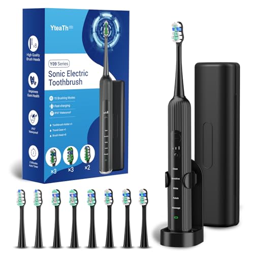 Sonic Electric Toothbrush for Adults and Kids, 47,000 VPM with 5 Modes and 3 Intensities, Travel Toothbrush with Case, 3 Hours Charge for 60 Days, Built-in Smart Timer Black