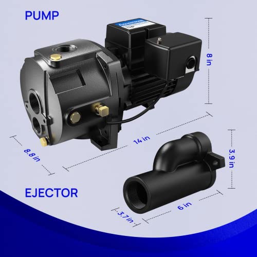 Aquastrong 3/4Hp Shallow/Deep Well Jet Pump, 1437Gph, Cast Iron, Well Depth Up To 25Ft/90Ft, 115V/230V Dual Voltage, Automatic Pressure Switch #TOP5