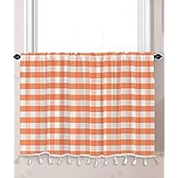 A.Monamour Rideau De Cuisine Court Petit Fenêtre Dentelle Florale Vichy Semi-Transparente À Carreaux Gris Brise-bise À Disques Cantonnières Demi Passe-Tringle Bistro Café