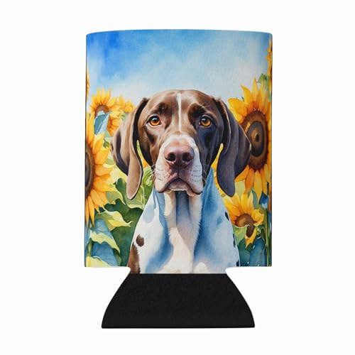 Caroline's Treasures Pointer in Sunflowers Can or Bottle Hugger Cooler Washable Drink Sleeve Collapsible Beverage Insulated Holder, Can Hugger, Multicolor