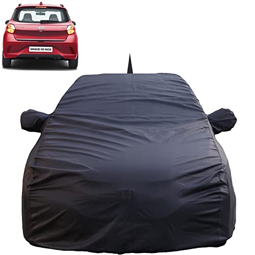 Image of Autofact Waterproof Car Body Cover Compatible with Hyundai Grand I10 Nios (2019 to 2022) with Mirror and Antenna Pockets, 4 x 4 American Matty, Long Lasting Strong Durable Material, Grey Color