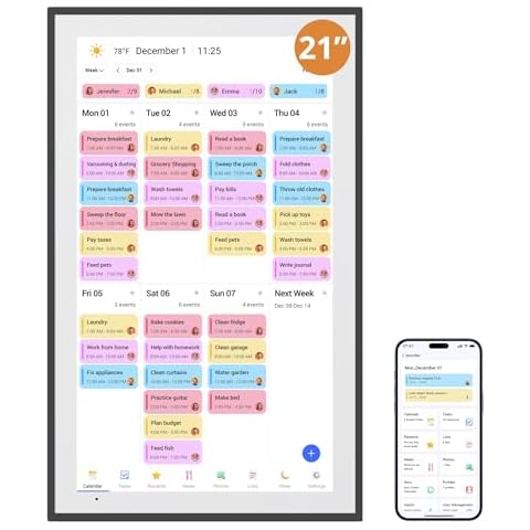 Dragon Touch Digital Calendar 21.5 Inch Touch Screen, Electronic Wall Calendar Chore Chart for Family Monthly/Weekly Planner, Interactive Display for Home Organization, Desk Mount Included - Black Cover