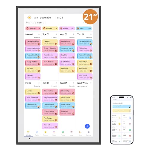 Dragon Touch Digital Calendar 21.5 Inch Touch Screen, Electronic Wall Calendar Chore Chart for Family Monthly/Weekly Planner, Interactive Display for Home Organization, Desk Mount Included - Black by Dragon Touch - Used condition - US$242.24