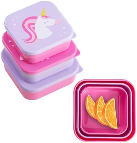 Wildkin Nesting Food Containers for Boys & Girls, Perfect for Daycare & Preschool, Set of 3 Stackable Space-Saving Food Storage, Airtight & Dishwasher Safe Food Container (Unicorn)