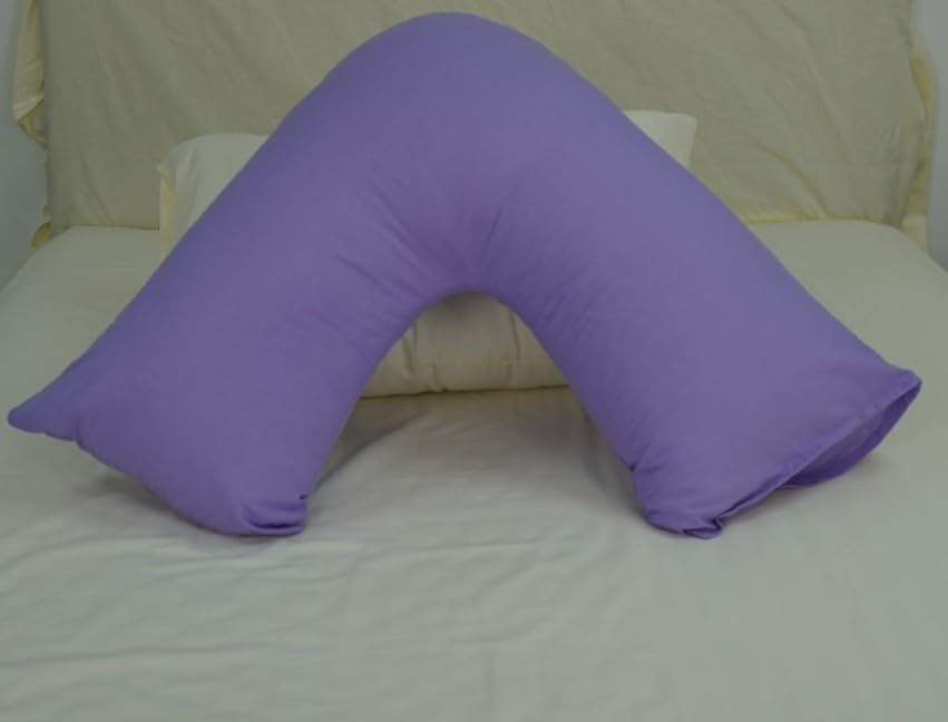 ARLINENS V Pillow With Pillowcase - Orthopedic V Pillow For Neck, Back, Pregnancy & Nursing Support Pillow-with polycotton pillowcase Standard Size 74 x 34cm (Purple)