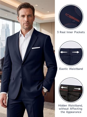 Image of Mens 2 Piece Suit Slim 2 Button Prom Suit Jacket Pants Tuxedo Set