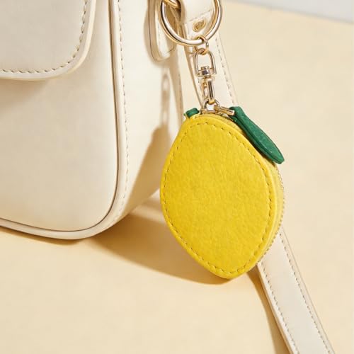 Floruvia Mini Münzbeutel Schlüsselanhänger, Zitrone Obst Geldbörse, Leder Münzbeutel Bag Charm Für Handtasche, Schlüssel, Tote & Geschenke Für Mädchen Frauen