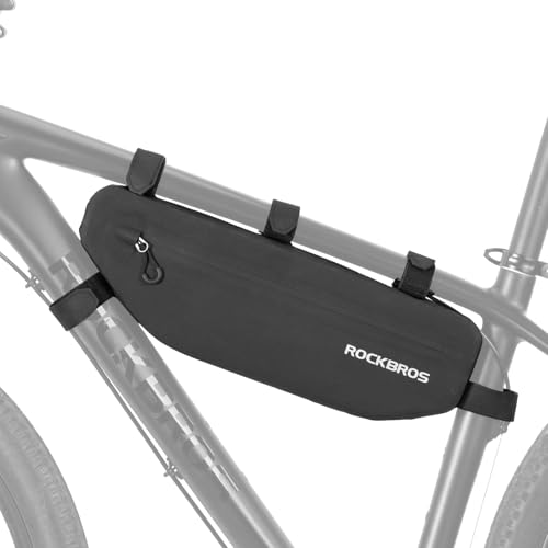 ROCKBROS Bike Frame Bag Waterproof Bicycle Triangle Frame Pack Reflective Top Tube Pouch Large Capacity Bicycle Accessories for MTB Road Bike Black 3L