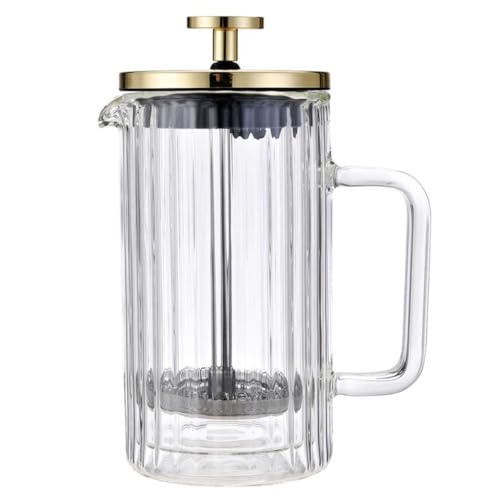 Klausberg Teezubereiter Kaffeebereiter French Press 350ml / 3 Tassen, Kaffeepresse Edelstahl filter, Doppelwandige Isolierte Kaffeekanne, Teekanne, Teebereiter, Deckel in Gold (KB-7759)