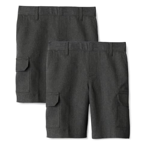 Amazon Essentials Boys Cargo School Uniform Shorts Pack of 2 Grey 10-11 Years
