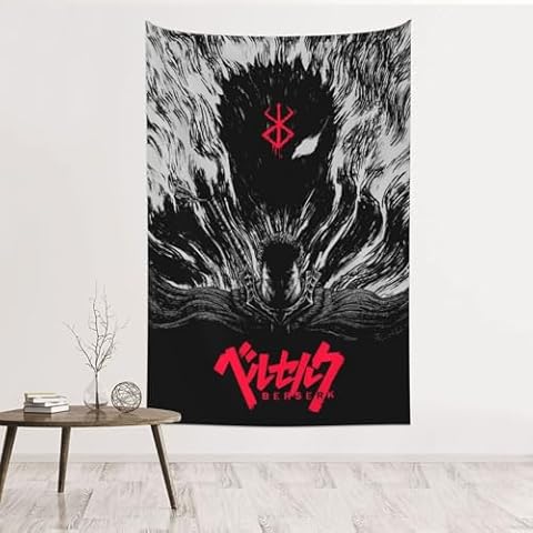 Heqqred Anime Berserk Tapestry Wall Hanging Home Decoration Wall Blanket Dormitory Living Room Bedroom Backdrop Poster(60x40inch), Black Cover