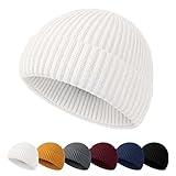 NEOLA Beanie Hat Men - Fisherman Beanie Trawler Beanie Knitted Cuffed Winter Hat Skullcap Gifts for Men UK White