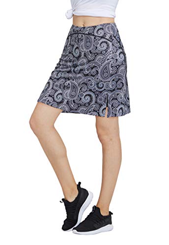 slimour Women Print Golf Skirt Travel Skirts with Pockets Swim Skirt High Waist with Shorts Paisley M