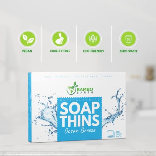 Bamboearth Antibacterial Paper Soap Sheets Strips For Hand Washing - 3 Packs Portable Disinfecting Pocket Travel Soap Sheet Dissolvable & Disposable Camping Mini Size Dry Soapsheets For Laundry Hands (Ocean Breeze Pack Of 3) #TOP7